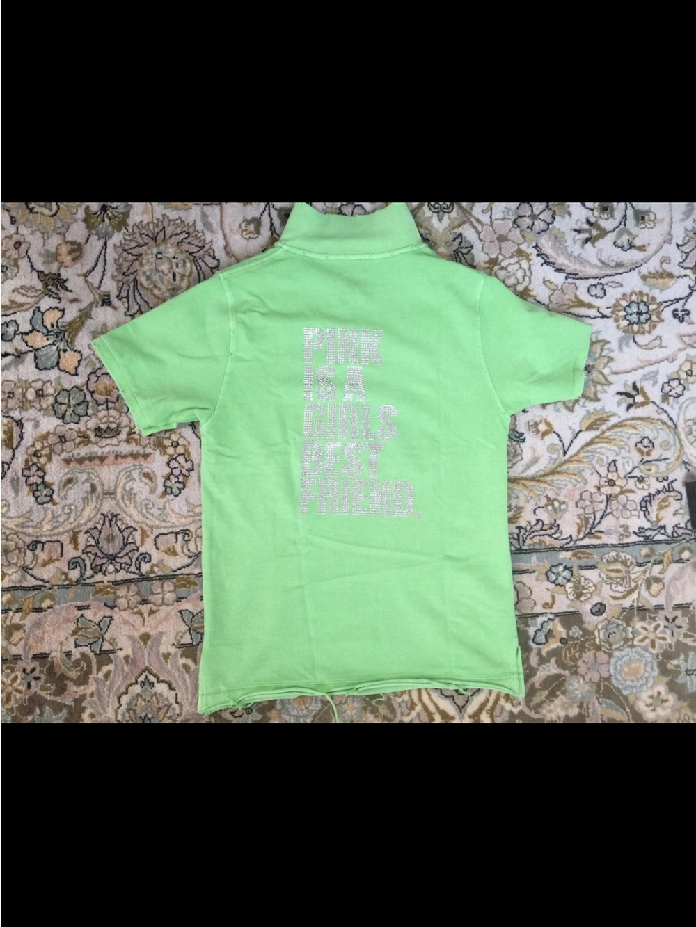 Queen Of E.VIL Victoria Secret PINK Swarovski Chrystal Green Top T-shirt fit s